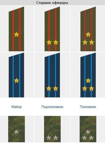Сержанты и младшие офицеры обычно носят простые наплечные знаки отличия, часто состоящие из звезд или шевронов, обозначающих их должность.
