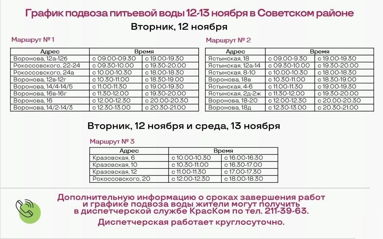 График: Перебои с водой 11-12 ноября