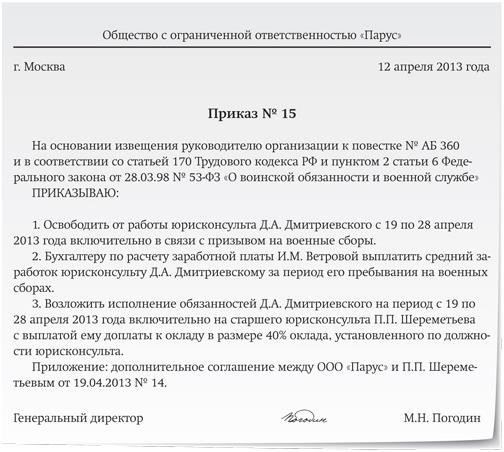 Обязанности работодателя при призыве работника на военные сборы во время отпуска