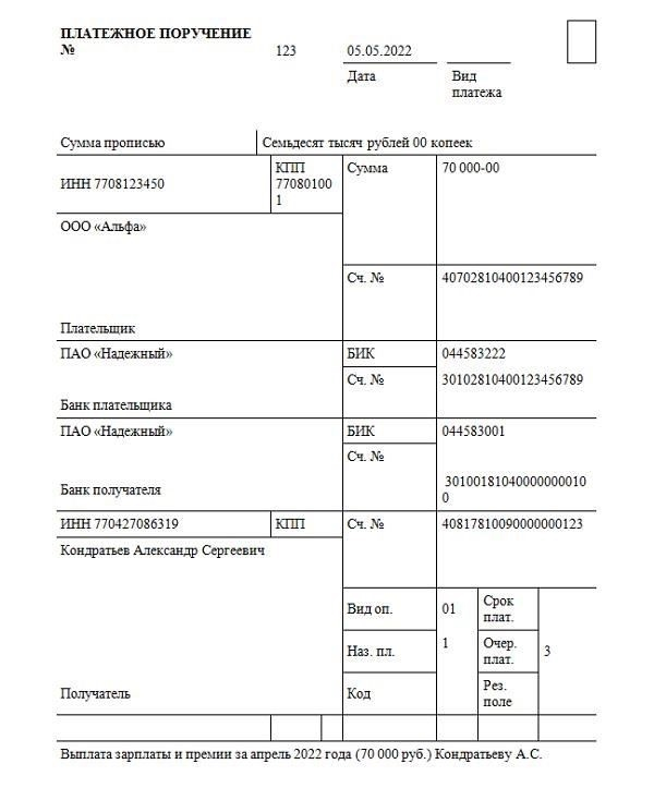 Коды для выплаты зарплаты