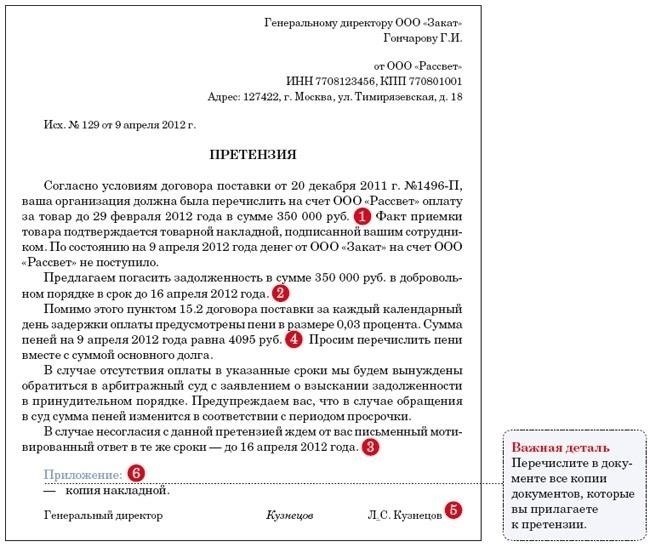 Требования к документам для предъявления претензий